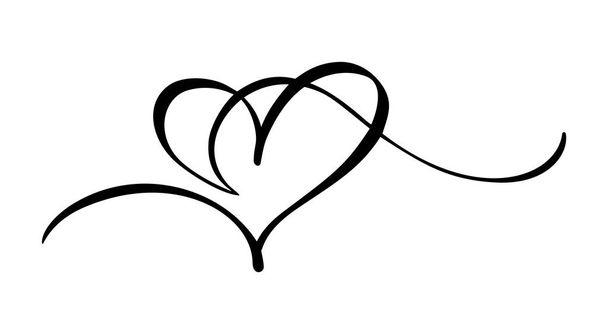 Ręcznie rysowane serce miłość znak. Romantyczna ilustracja wektorowa kaligrafii. Ikona konceptu symbol t-shirt, kartki okolicznościowe, plakat ślubu. Projekt płaski element Walentynkowy - Wektor, obraz