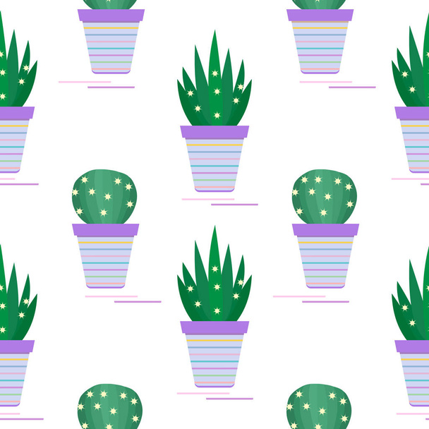 Seamless pattern with potted cactus, succulents. - Vektori, kuva