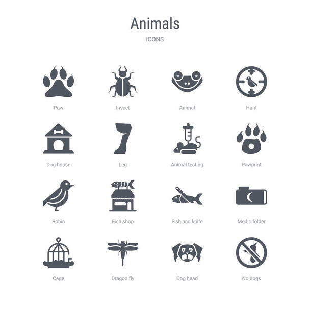 conjunto de 16 ícones vetoriais, tais como sem cães, cabeça de cão, mosca do dragão, ca
 - Vetor, Imagem
