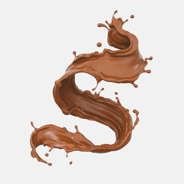 Csokoládé tej fröccsenés alakja spirál és csavar, 3D illusztráció. - Fotó, kép