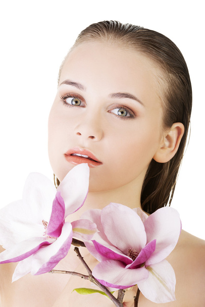 Beautiful face of spa woman with healthy clean skin. - Foto, Imagen