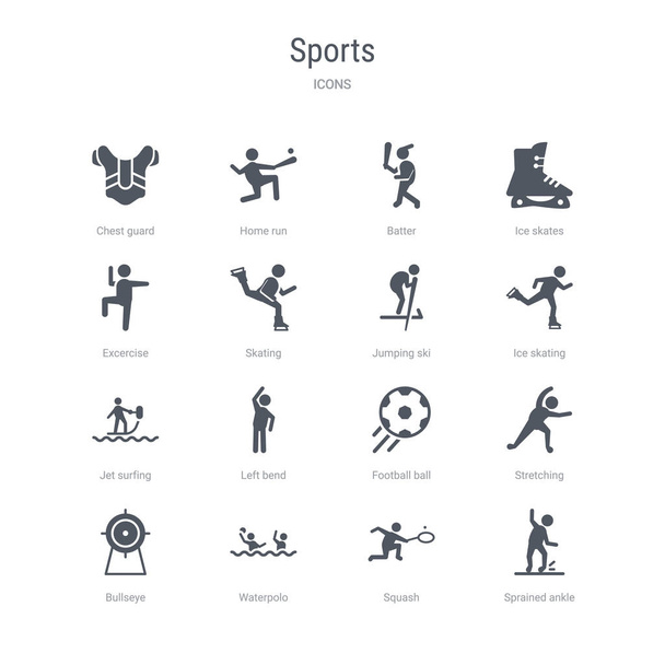 zestaw 16 ikon wektorowych, takich jak skręconą kostkę, squash, piłka wodna - Wektor, obraz