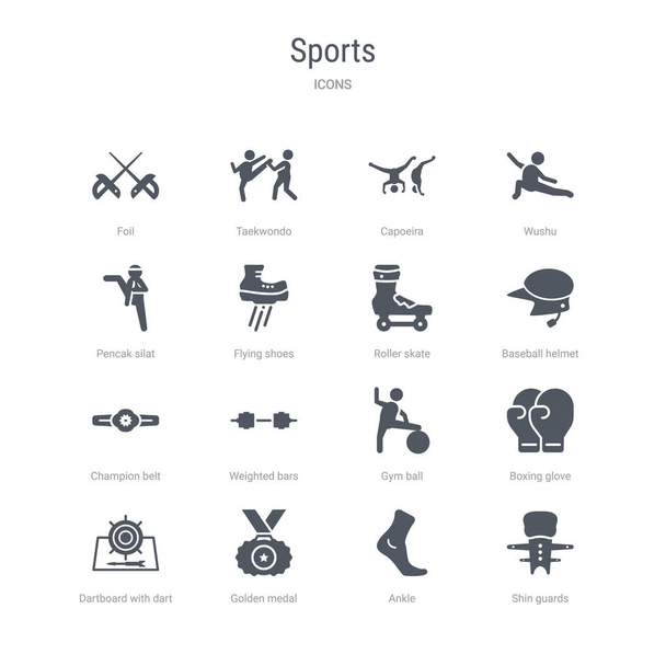 set di 16 icone vettoriali come parastinchi, caviglia, medaglia d'oro
, - Vettoriali, immagini