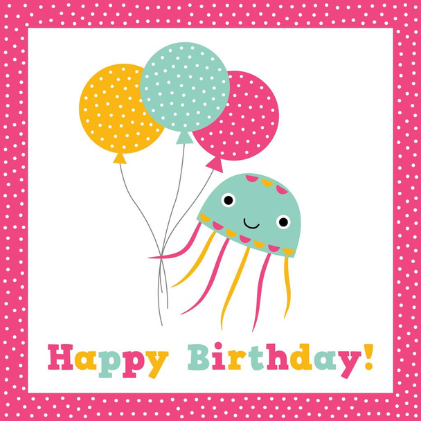Birthday greeting card with a cute octopus - Vetor, Imagem