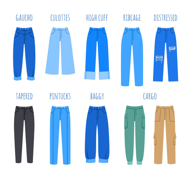 Mulheres na moda jeans estilo vetor coleção plana
 - Vetor, Imagem