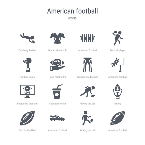 conjunto de 16 ícones vetoriais, como bola de futebol americano, chutando t
 - Vetor, Imagem