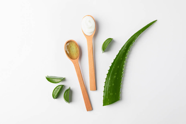Flat lay composition with natural treatment accessories on white - Photo, Image