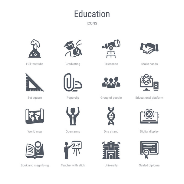 conjunto de 16 ícones vetoriais, tais como diploma selado, universidade, ensinar
 - Vetor, Imagem