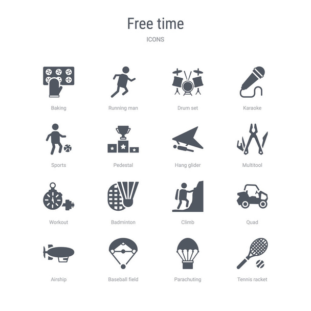 set di 16 icone vettoriali come racchetta da tennis, paracadutismo, baseb
 - Vettoriali, immagini