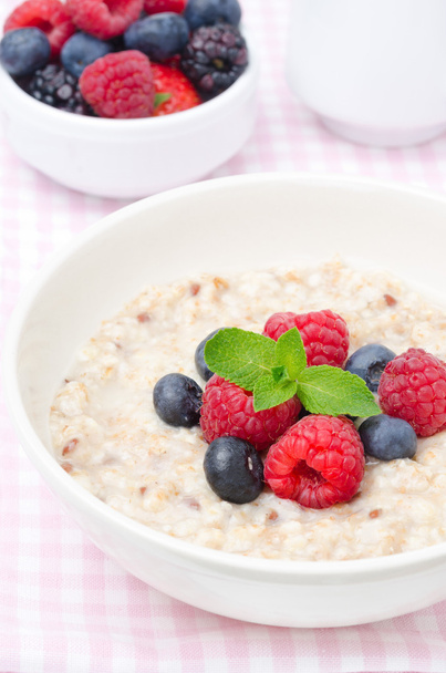 Healthy breakfast - oatmeal with fresh berries - Фото, изображение