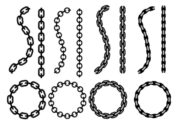 Κινούμενα σχέδια μετάλλων διαφορετικά περιγράμματα αλυσίδα και πλαίσια - Διάνυσμα, εικόνα