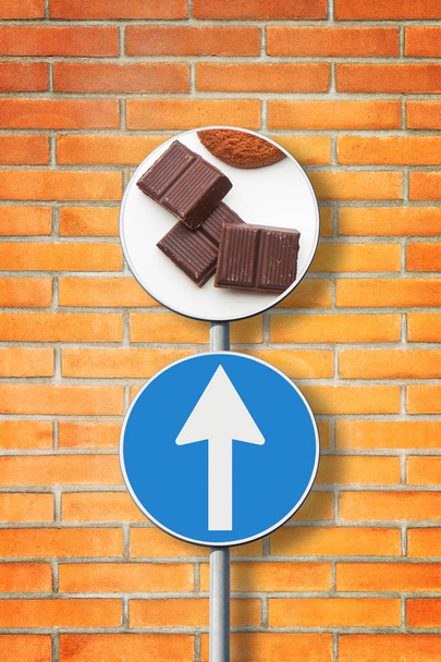 Chocolate marketing concept image with road sign - Photo, Image