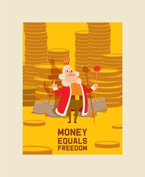 Rois argent personnage vecteur dessin animé royal homme avec des pièces d'or illustration économie monétaire toile de fond monarque médiéval personne dans la royauté costume conte de fées fond d'écran
 - Vecteur, image