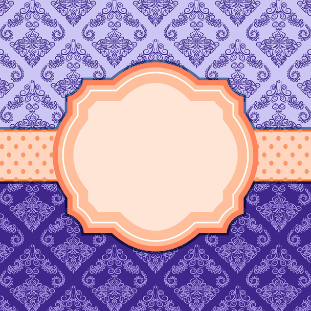 Purple Vintage Damask Card with Label. - Vector, afbeelding