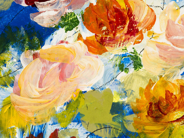 Flores abstractas de pintura acrílica sobre lienzo
. - Foto, imagen