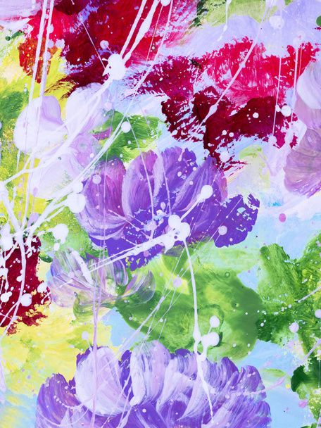 abstrakte Blumen der Acrylmalerei auf Leinwand. - Foto, Bild