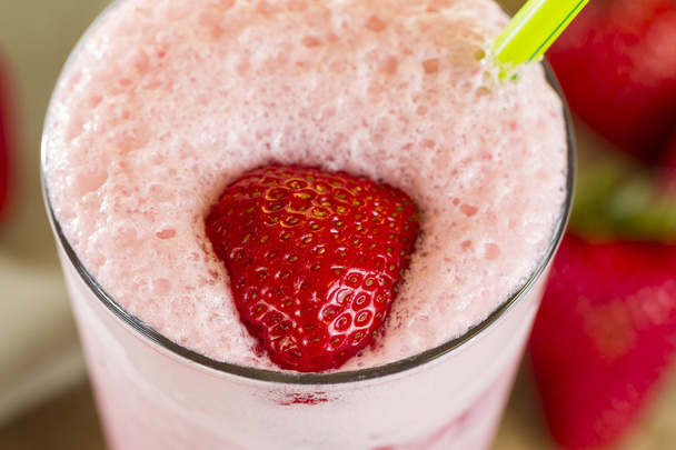 Macro shot of Strawberry Milkshake - Photo, image