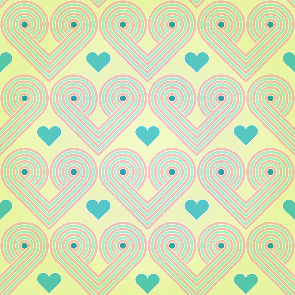 Seamless pastel background with abstract striped retro hearts - Διάνυσμα, εικόνα