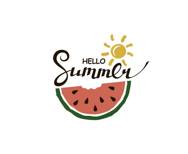 emblem of hello summer lettering with watermelon isolated on white background - Vektor, kép