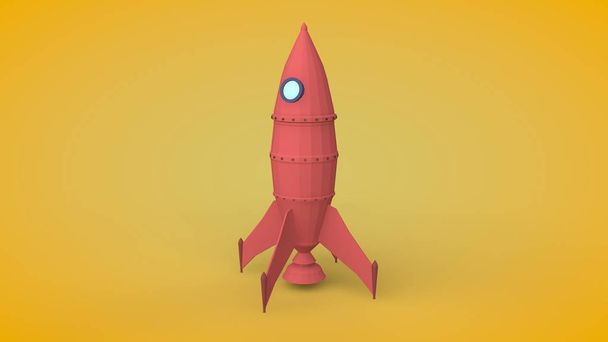 ilustracja 3D rakiety w stylu Low Poly. Kosmiczna rakieta na wyrzutni gotowy do lotu. Stylizowany obraz. Renderowanie 3D. - Zdjęcie, obraz