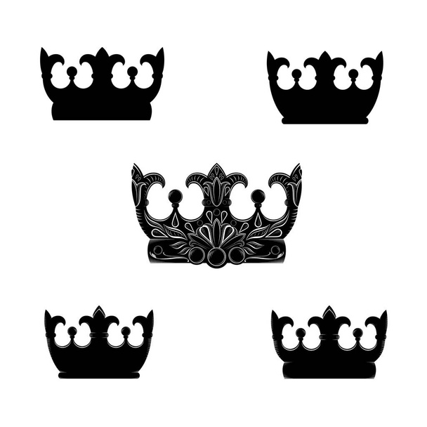 колекція символів королівської корони в вінтажному і рококо стилі, з гравіруванням і квітковим орнаментом, різного ступеня малювання. ізольована векторна ілюстрація на білому фоні
 - Вектор, зображення