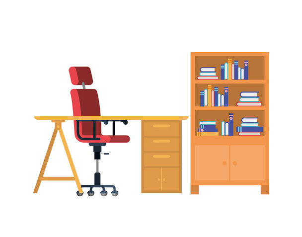 Schreibtisch mit Stuhl auf weißem Hintergrund - Vektor, Bild