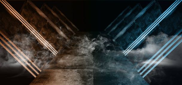 Duman Neon Mavi Turuncu Parlayan Üçgen Sci Fi Fütüristik Virtü - Fotoğraf, Görsel