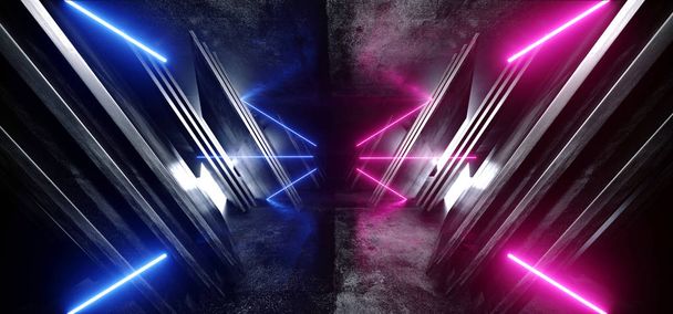 Neonové modré purpurové zářivé X tvar Sci Fi futuristický virtuální spac - Fotografie, Obrázek