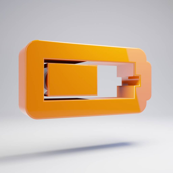 Об'ємна глянцева гаряча помаранчева піктограма батареї Напівізольована на білому тлі
. - Фото, зображення