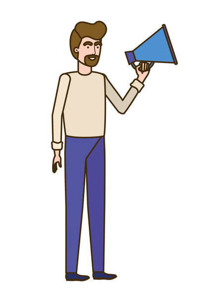 young man with megaphone in the hand - Vector, Image