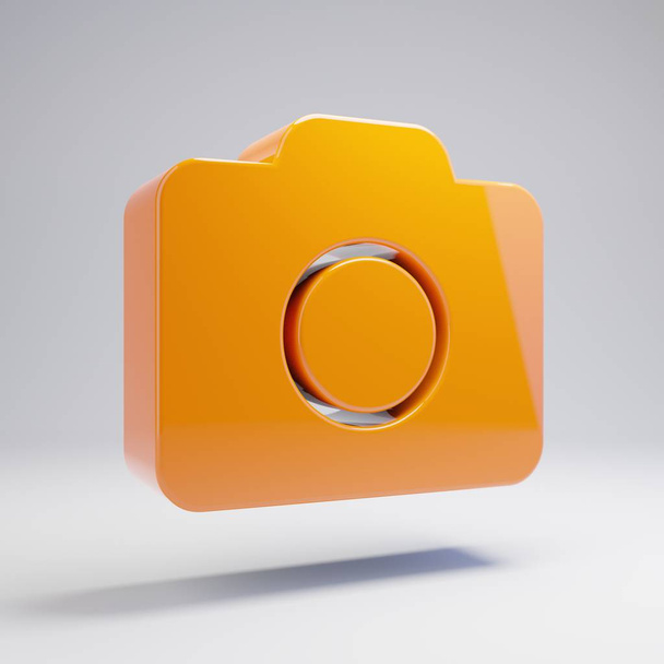 Объемный глянцевый горячий оранжевый иконка фотоаппарата на белом фоне
. - Фото, изображение