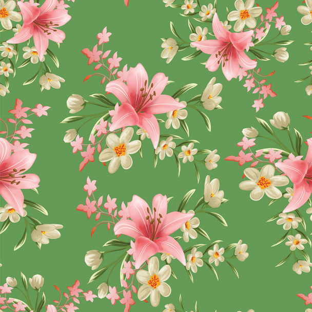 beautiful flower seamless pattern with branches and leaves - Foto, afbeelding