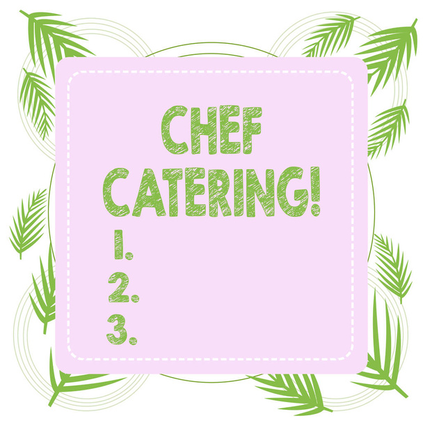 Znak tekstowy przedstawiający Chef Catering. Zdjęcie koncepcyjne zapewnia usługi, żywność i napoje dla różnych imprez. - Zdjęcie, obraz