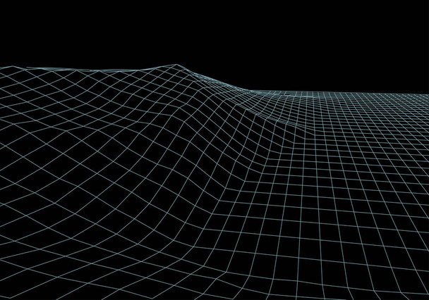 Wireframe 3D landscape mountains. Futuristic 3D cartography. Wireframe landscape wire. Cyberspace grid. - Vector, Image