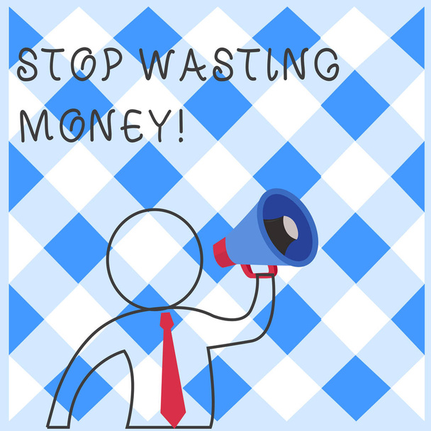 Tekst teken toont stop met het verspillen van geld. Conceptuele foto adviezen demonstreren of groeperen om te beginnen met het opslaan en gebruik het verstandig. - Foto, afbeelding
