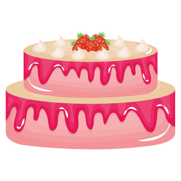 イチゴとおいしい甘いケーキ - ベクター画像