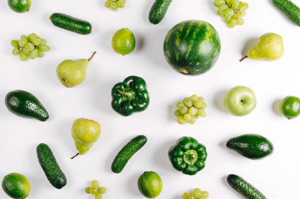 Pattern Made of Fresh Organic Green Vegetables. Flat lay, top view   - Fotó, kép