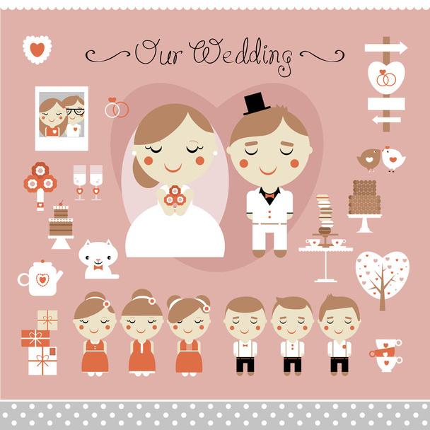 Симпатичный набор свадеб, любви и сладостей
 - Вектор,изображение