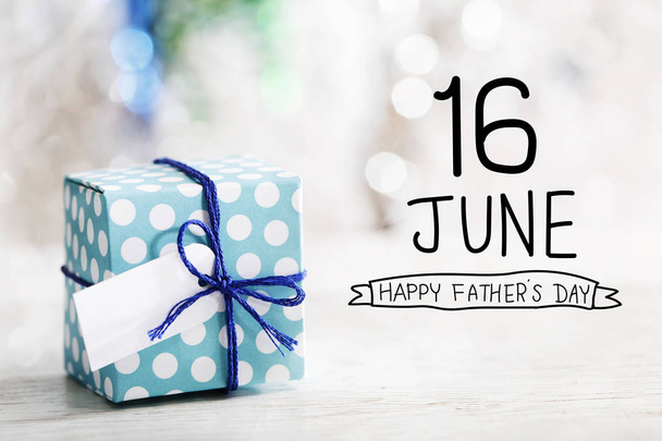 16 June Happy Fathers Day  message with gift box - Photo, Image