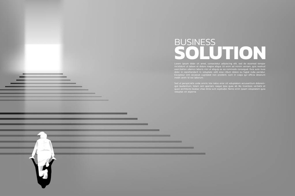 Silhouette of businesswoman ready to step up on stair to exit the door. Concept of people ready to up level of career and business solution. - Vector, Image