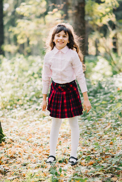 happy beautiful brunette girl with Caucasian appearance autumn - Фото, зображення