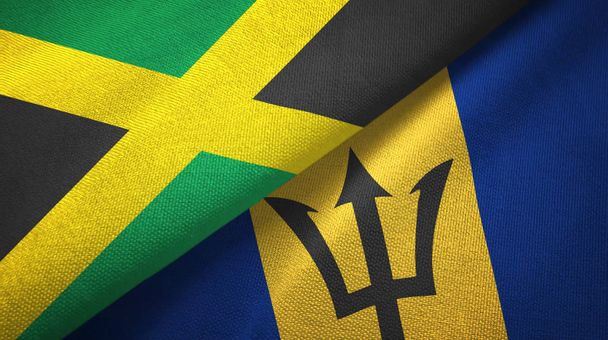 Jamaica and Barbados two flags textile cloth, fabric texture  - Photo, Image