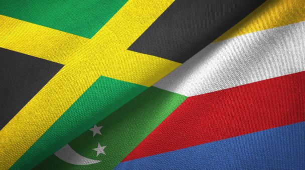 Jamaica and Comoros two flags textile cloth, fabric texture - Photo, Image