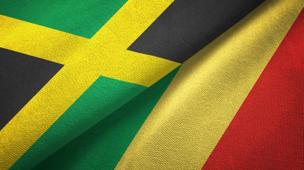 Jamaica and Congo two flags textile cloth, fabric texture  - Photo, Image