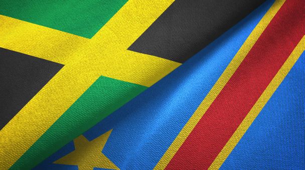 Jamaica and Congo Democratic Republic two flags textile cloth - Photo, Image
