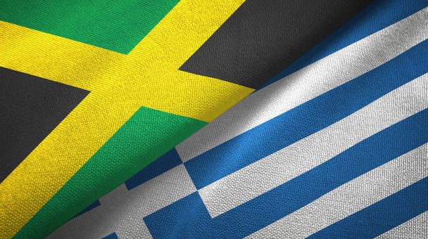 Jamaica and Greece two flags textile cloth, fabric texture - Photo, Image