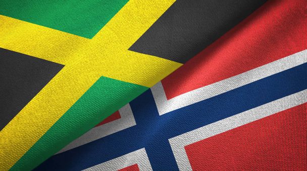 Jamaica and Norway two flags textile cloth, fabric texture - Photo, Image