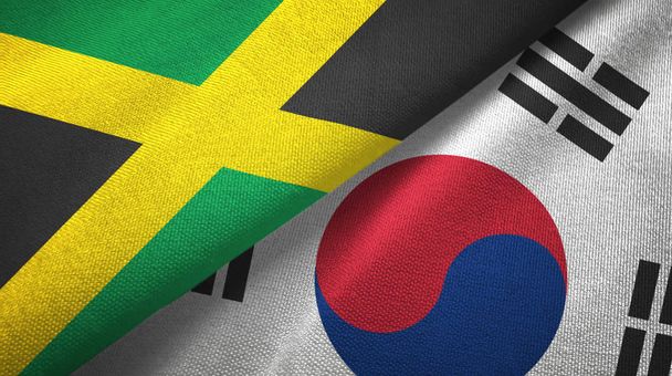 Jamaica and South Korea two flags textile cloth, fabric texture - Photo, Image