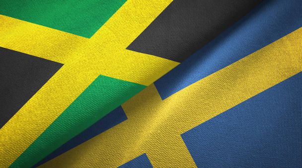 Jamaica and Sweden two flags textile cloth, fabric texture - Photo, Image