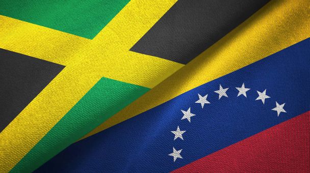 Jamaica and Venezuela two flags textile cloth, fabric texture - Photo, Image